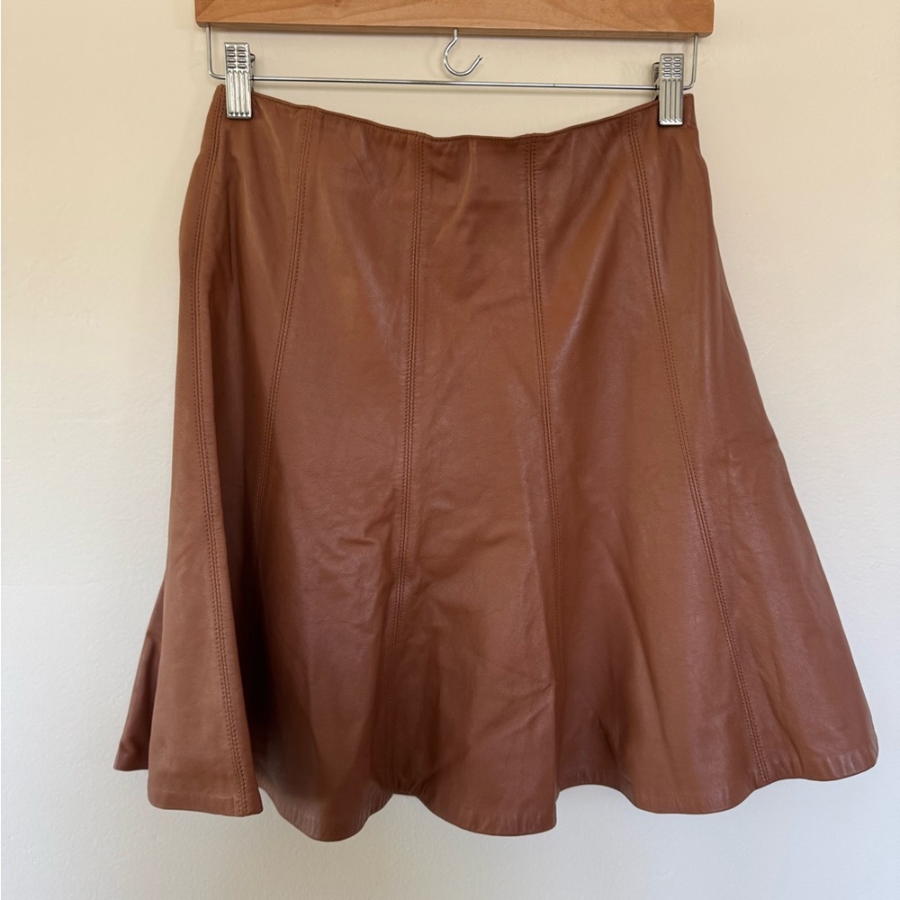 White House Black Market Brown A-Line leather Skirt